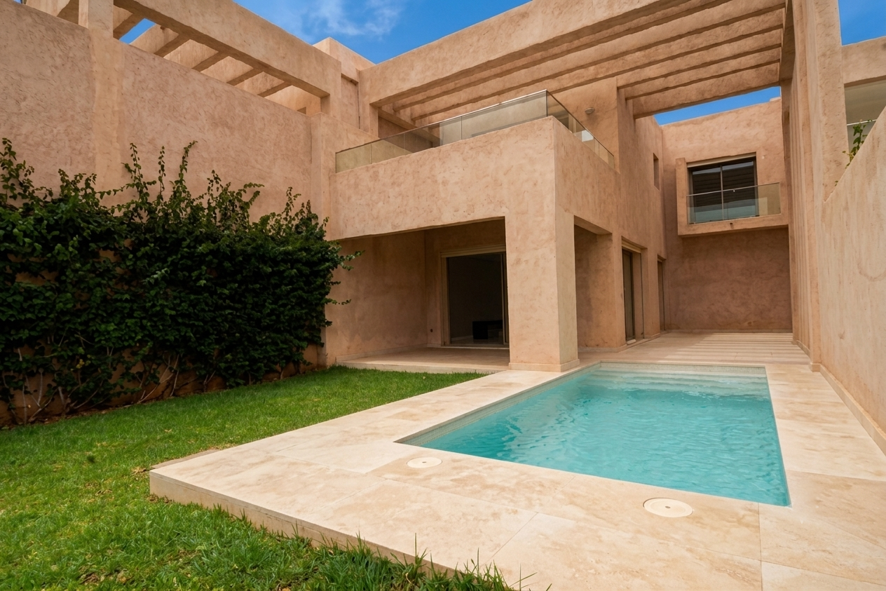 Belle villa de style contemporain à louer vide avec une vue panoramique sur le golf et piscine privative au Prestigia Golf Resort - Marrakech